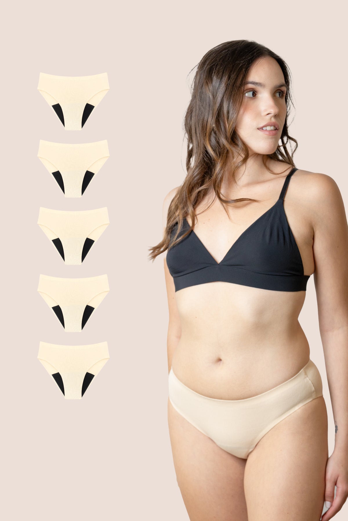 Periodenunterwäsche für Teenager Nahtlos Beige pack 5