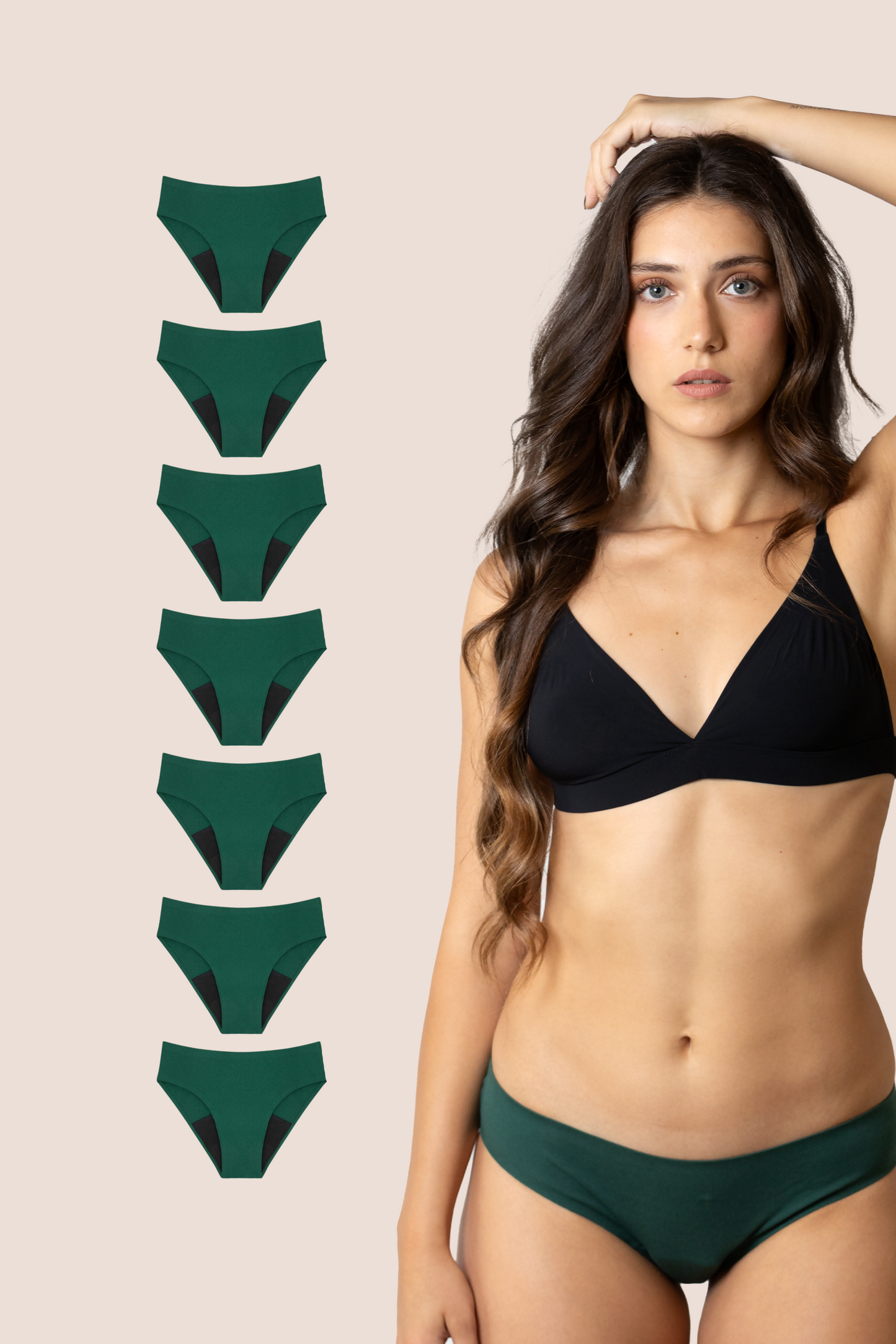 Periodenunterwäsche Nahtlos Grün pack 7