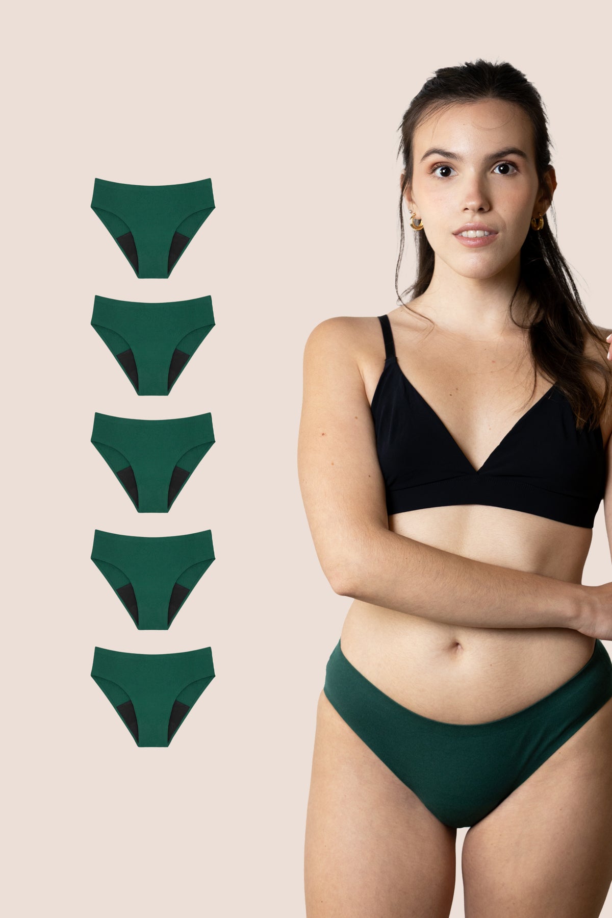 Periodenunterwäsche für Teenager Nahtlos Grün pack 5