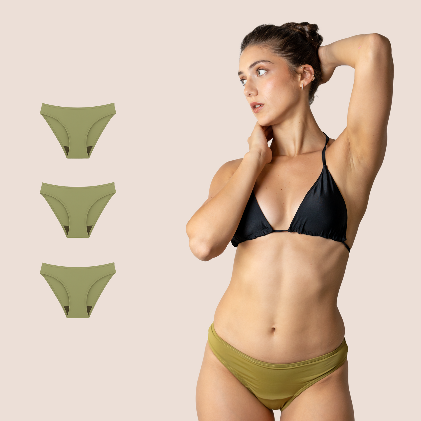 Perioden-Bikini Klassisch Grün pack 3