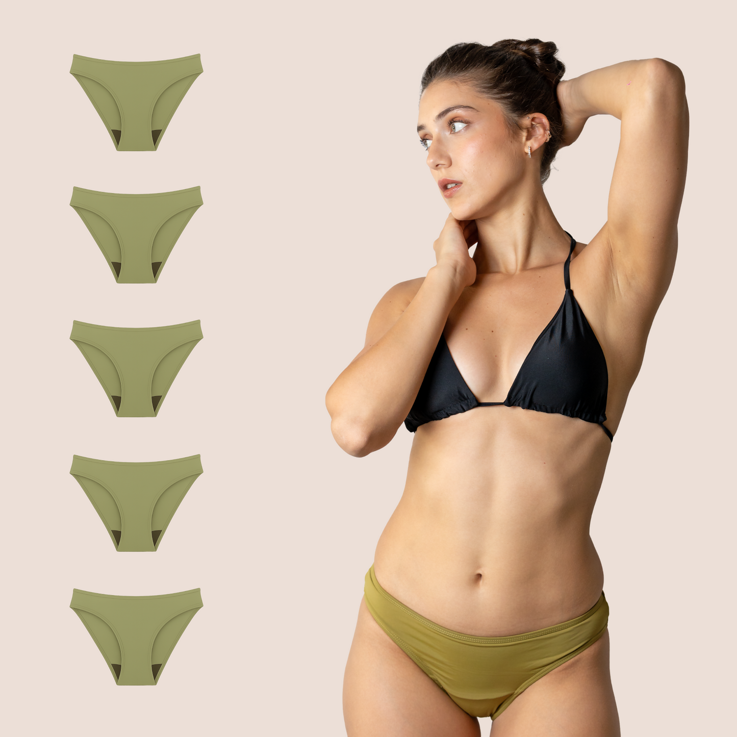 Perioden-Bikini Klassisch Grün pack 5