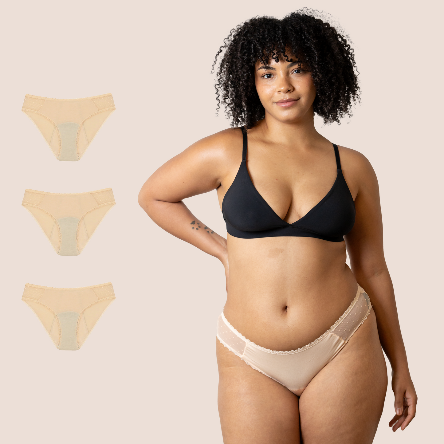 Periodenunterwäsche Hüfttransparent Beige pack 3
