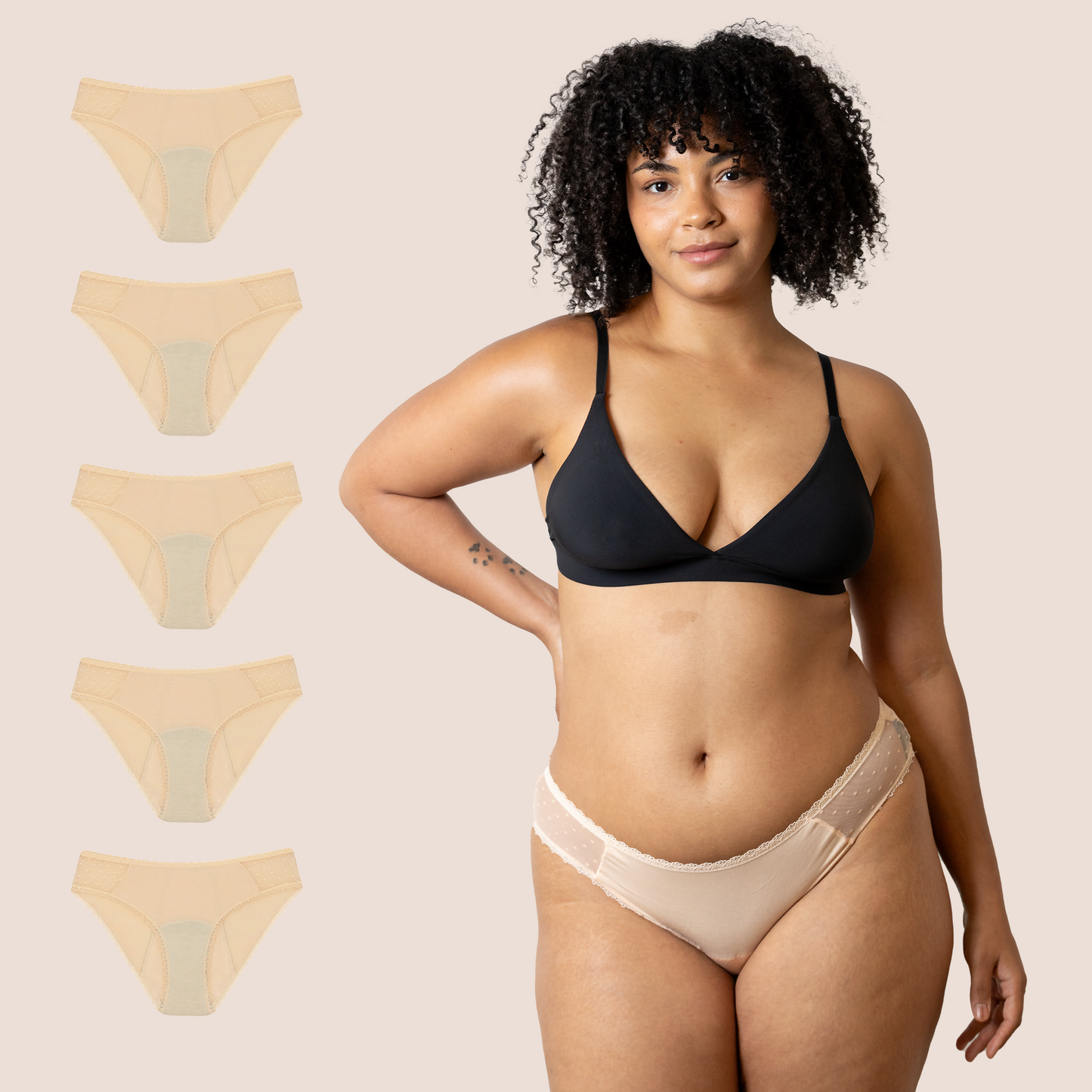 Periodenunterwäsche Hüfttransparent Beige pack 5