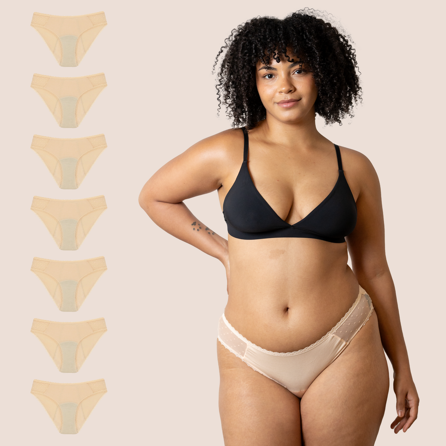 Periodenunterwäsche Hüfttransparent Beige pack 7