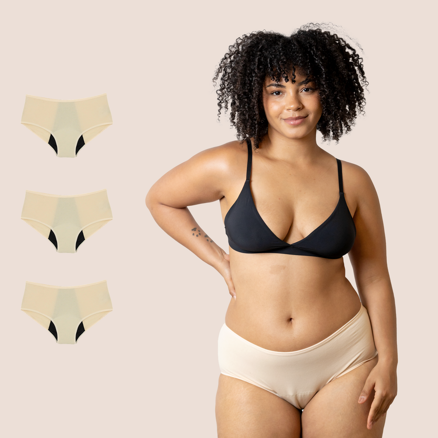 Periodenunterwäsche Hohe Taille Beige pack 3
