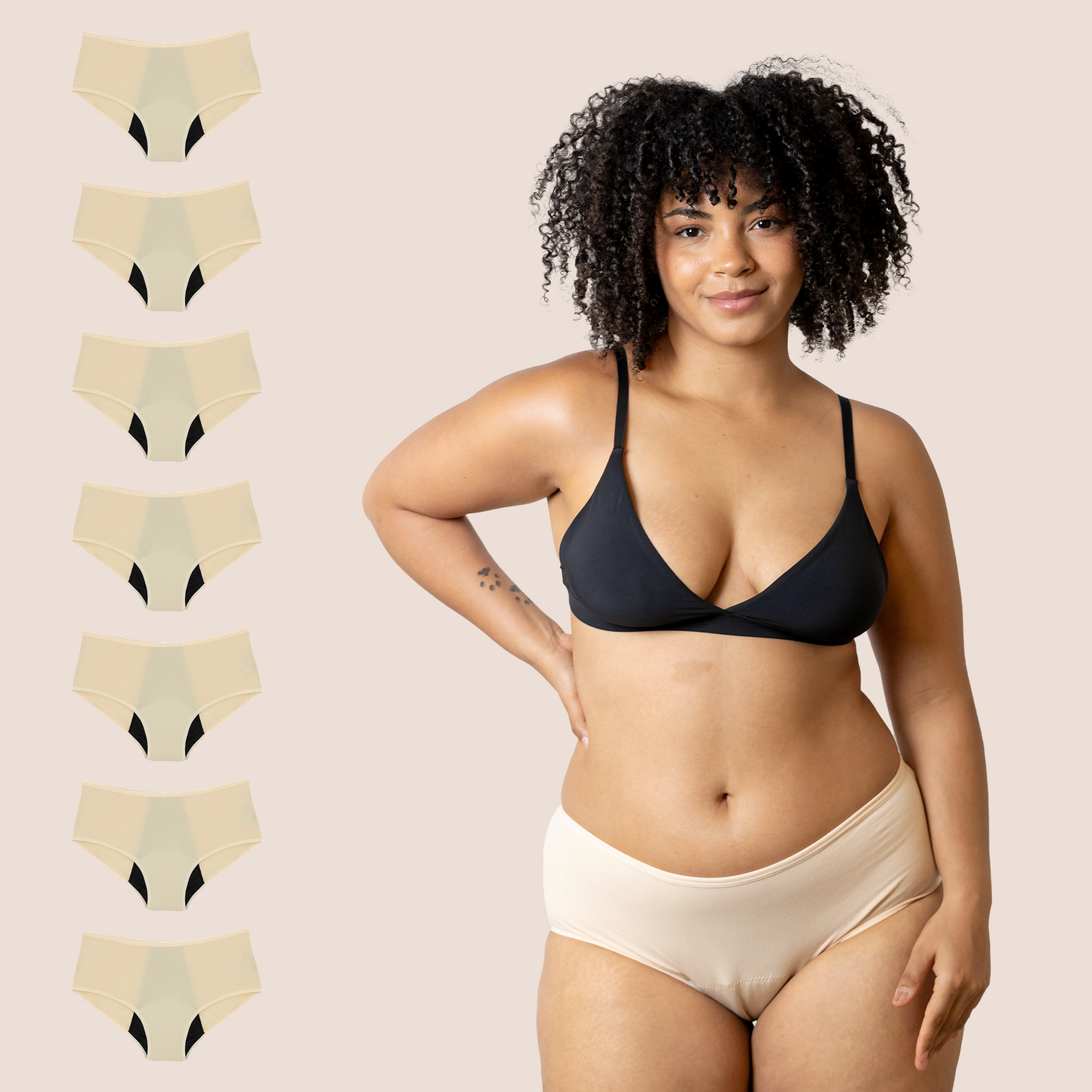 Periodenunterwäsche Hohe Taille Beige pack 7