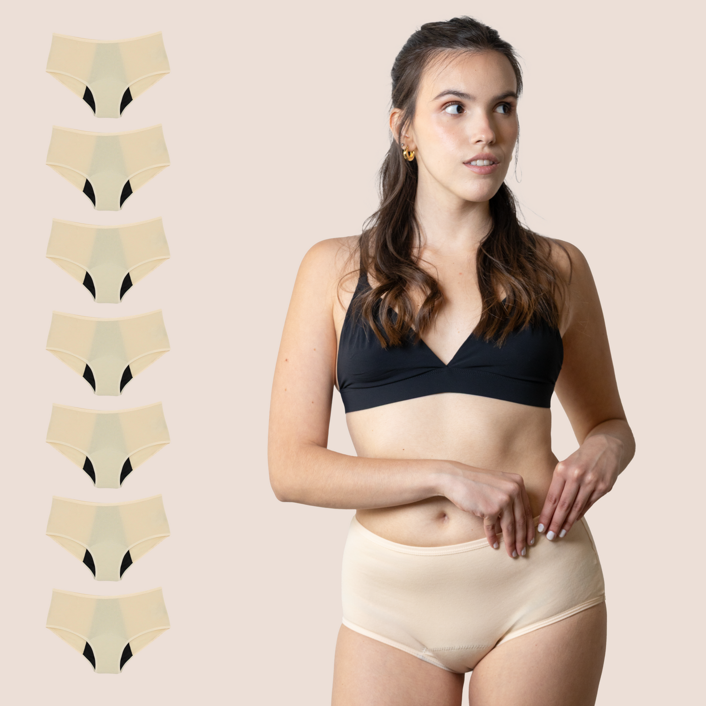 Periodenunterwäsche für Teenager Hohe Taille Beige pack 7
