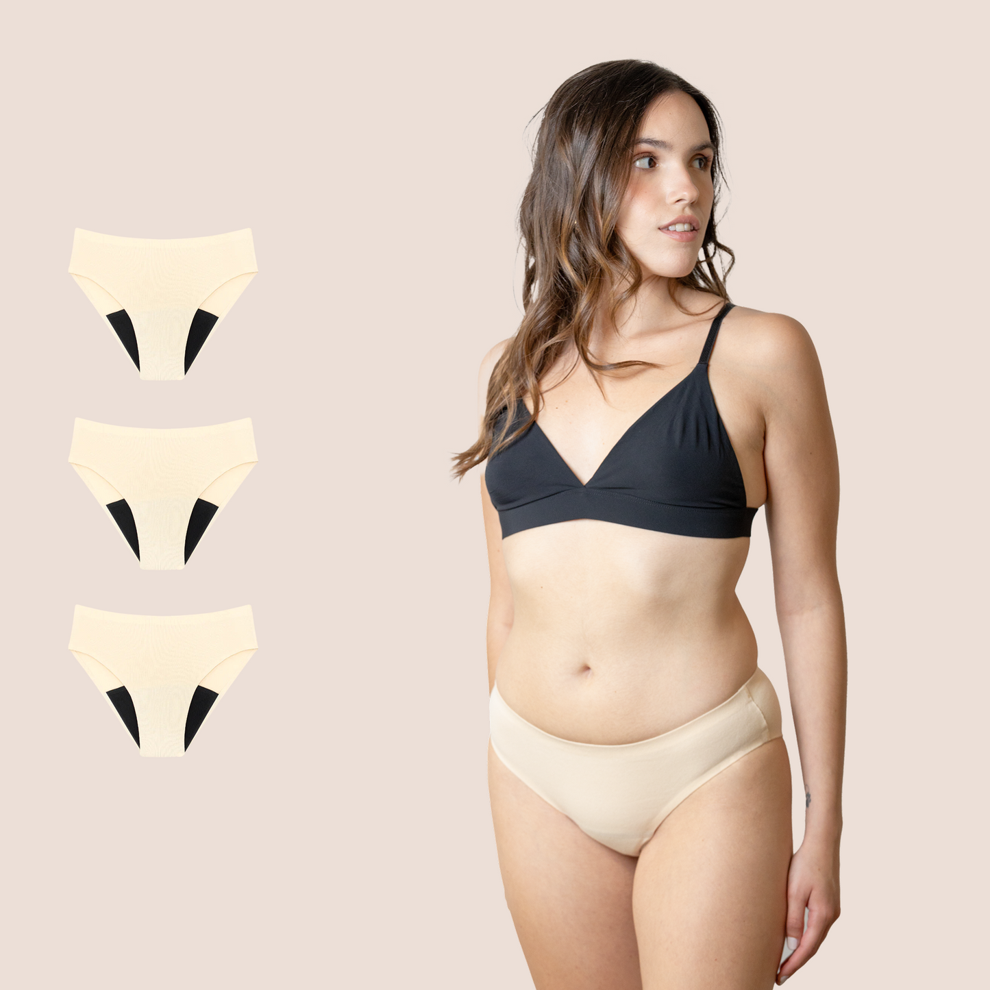 Periodenunterwäsche für Teenager Nahtlos Beige pack 3