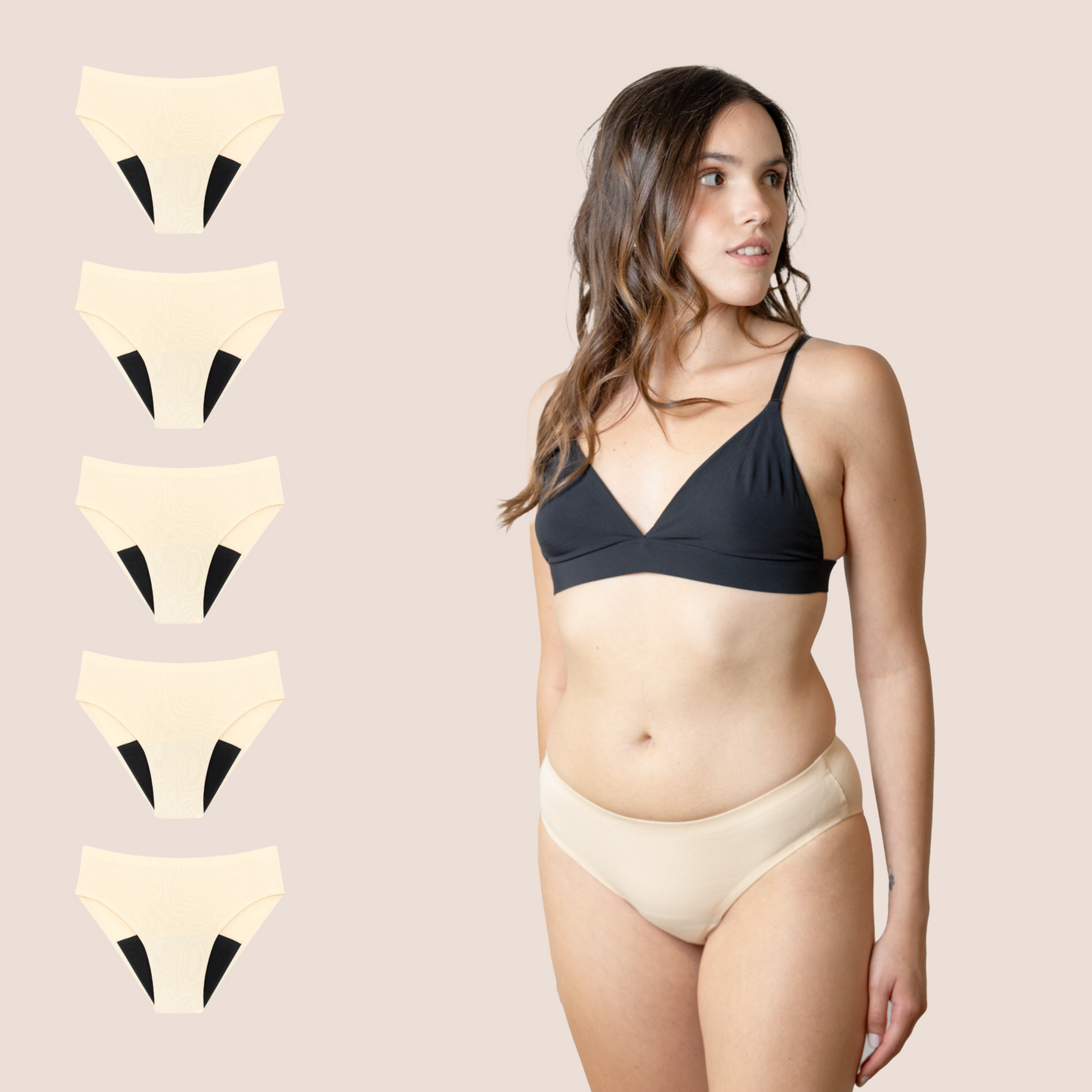 Periodenunterwäsche für Teenager Nahtlos Beige pack 5