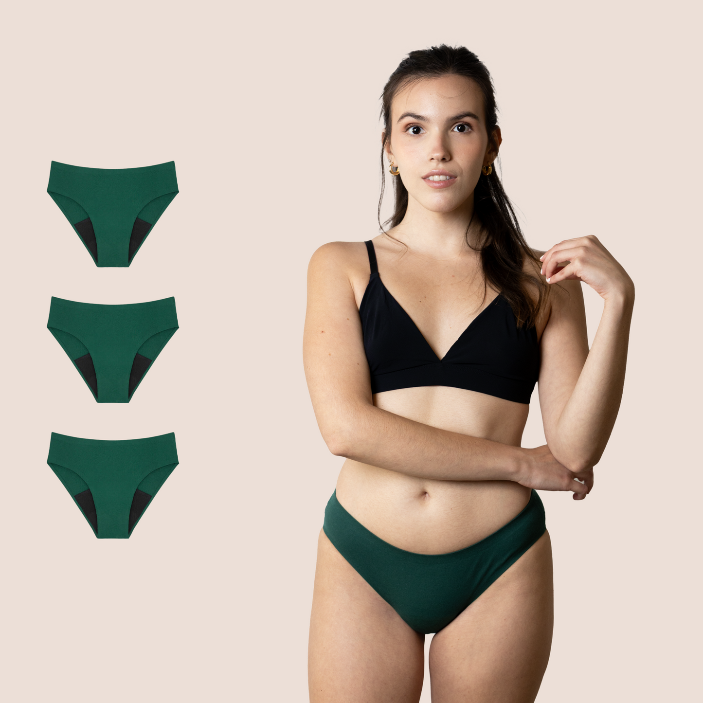 Periodenunterwäsche für Teenager Nahtlos Grün pack 3