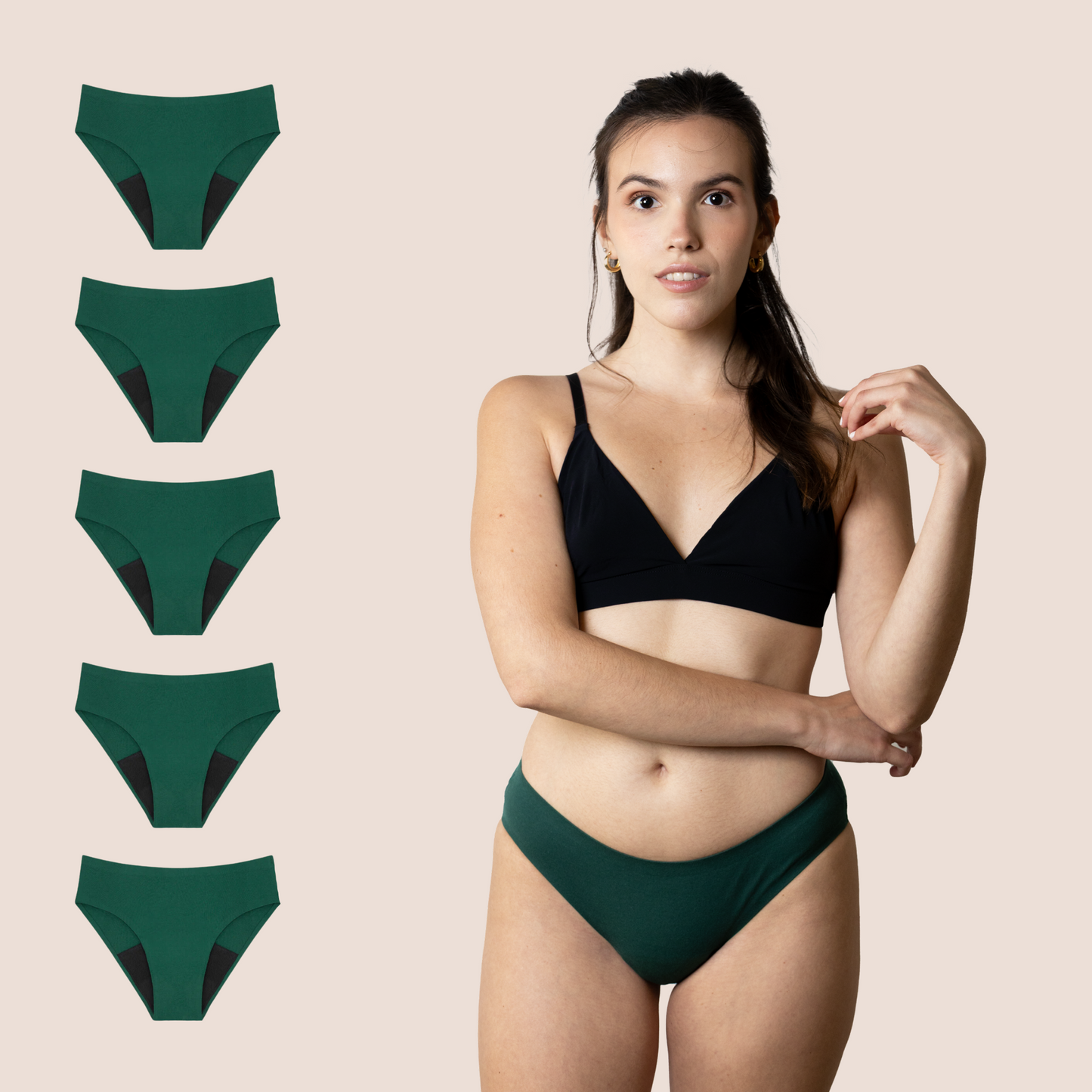 Periodenunterwäsche für Teenager Nahtlos Grün pack 5