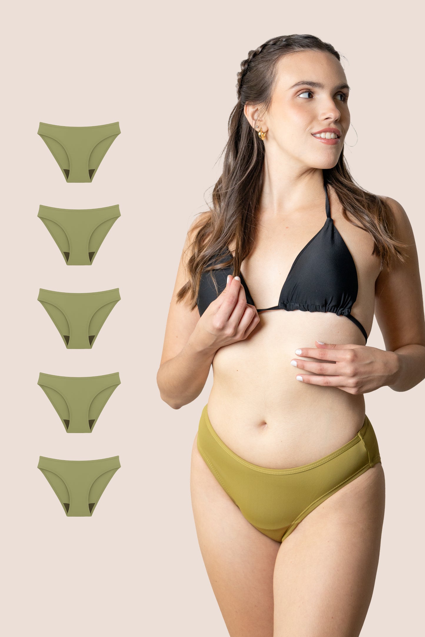 Perioden-Bikini für Teens Klassisch Grün pack 5