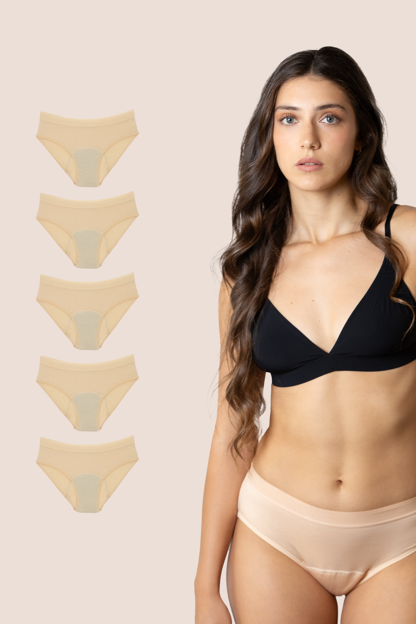 Periodenunterwäsche Klassisch Beige pack 5