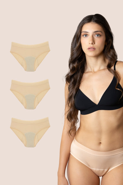 Periodenunterwäsche Klassisch Beige pack 3 