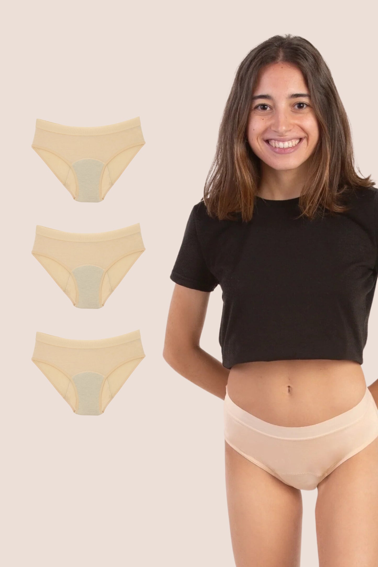Periodenunterwäsche für Teens beige pack 3