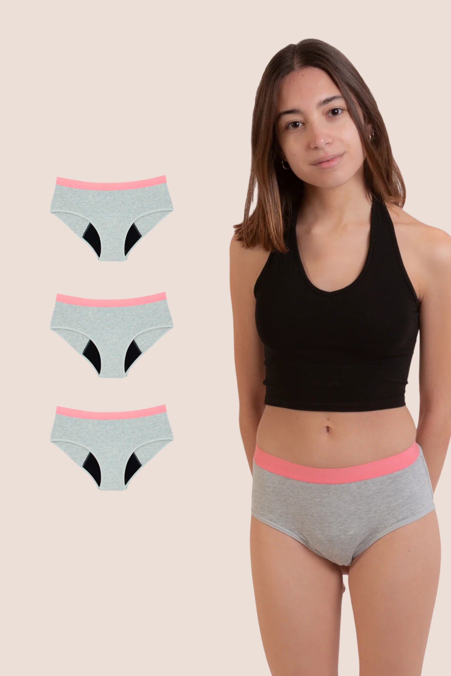Periodenunterwäsche für Teenager Grau PACK 3