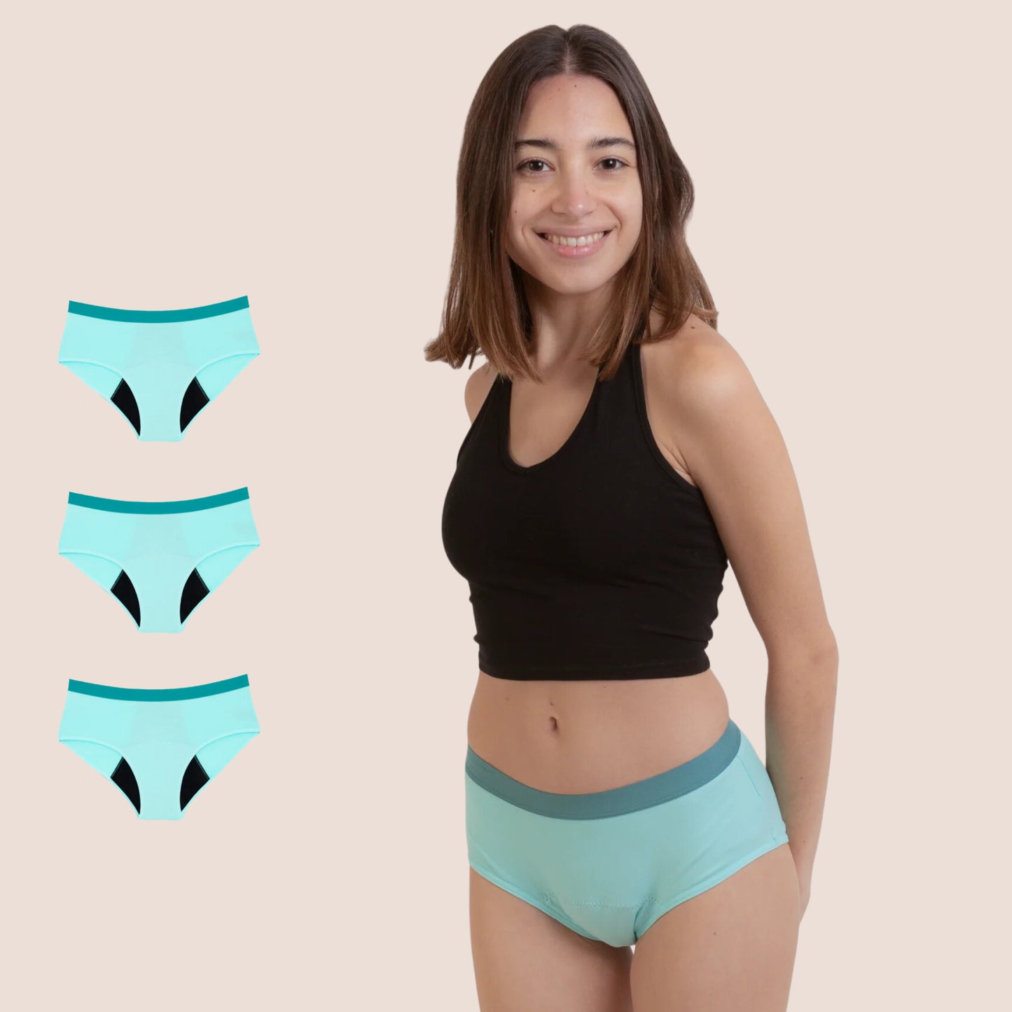 Periodenunterwäsche für Teenager turkis PACK 3
