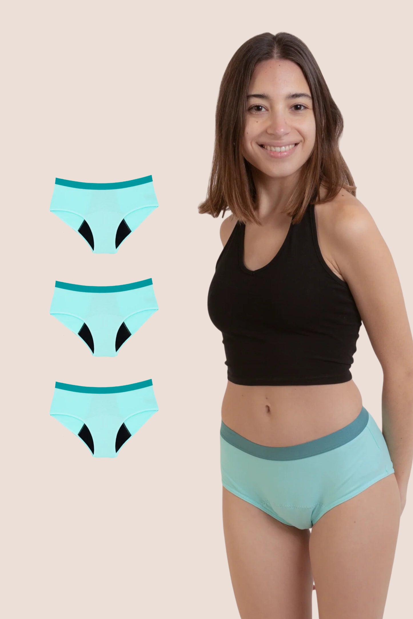 Periodenunterwäsche für Teenager turkis PACK 3