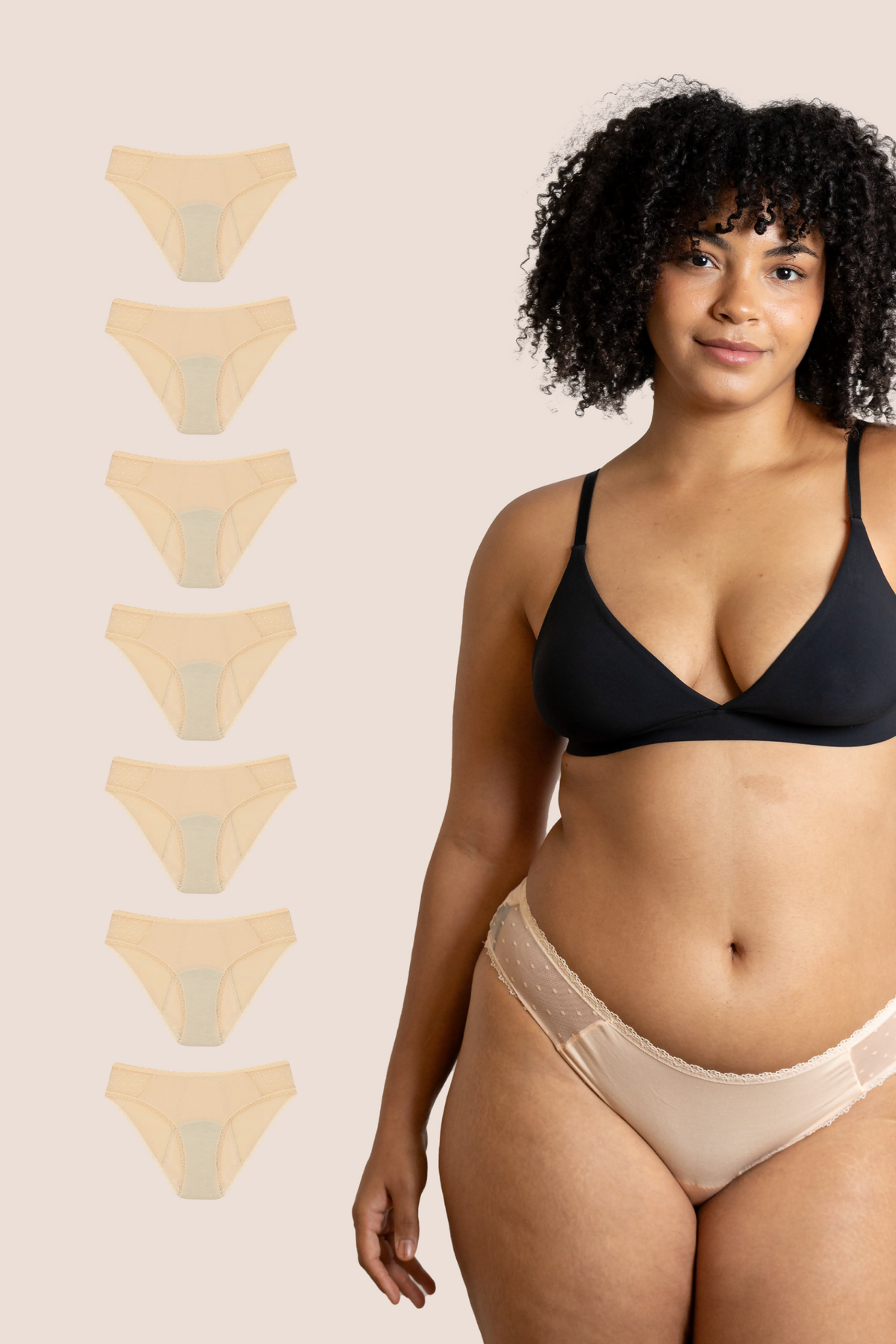 Periodenunterwäsche Hüfttransparent Beige pack 7