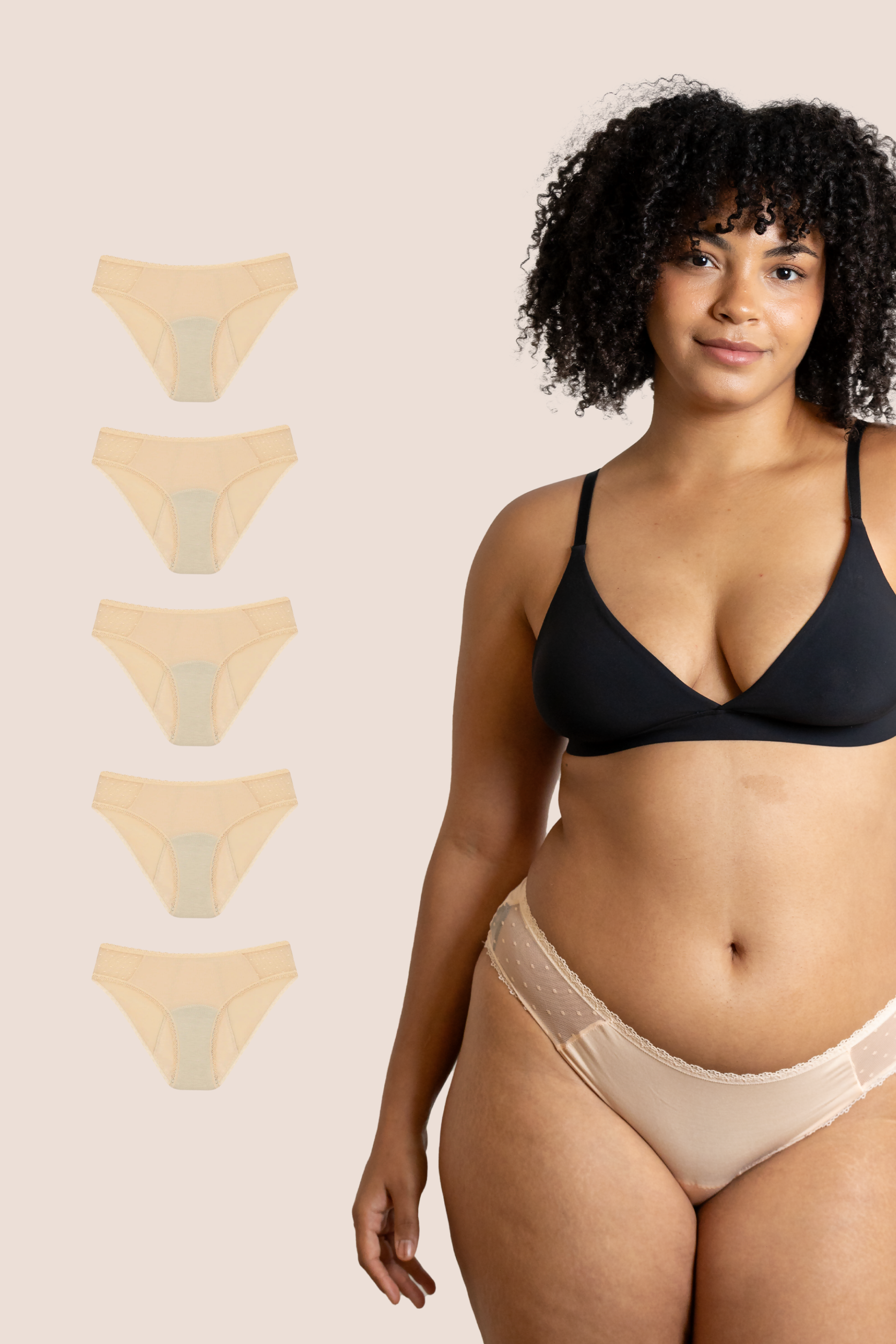 Periodenunterwäsche Hüfttransparent Beige pack 5