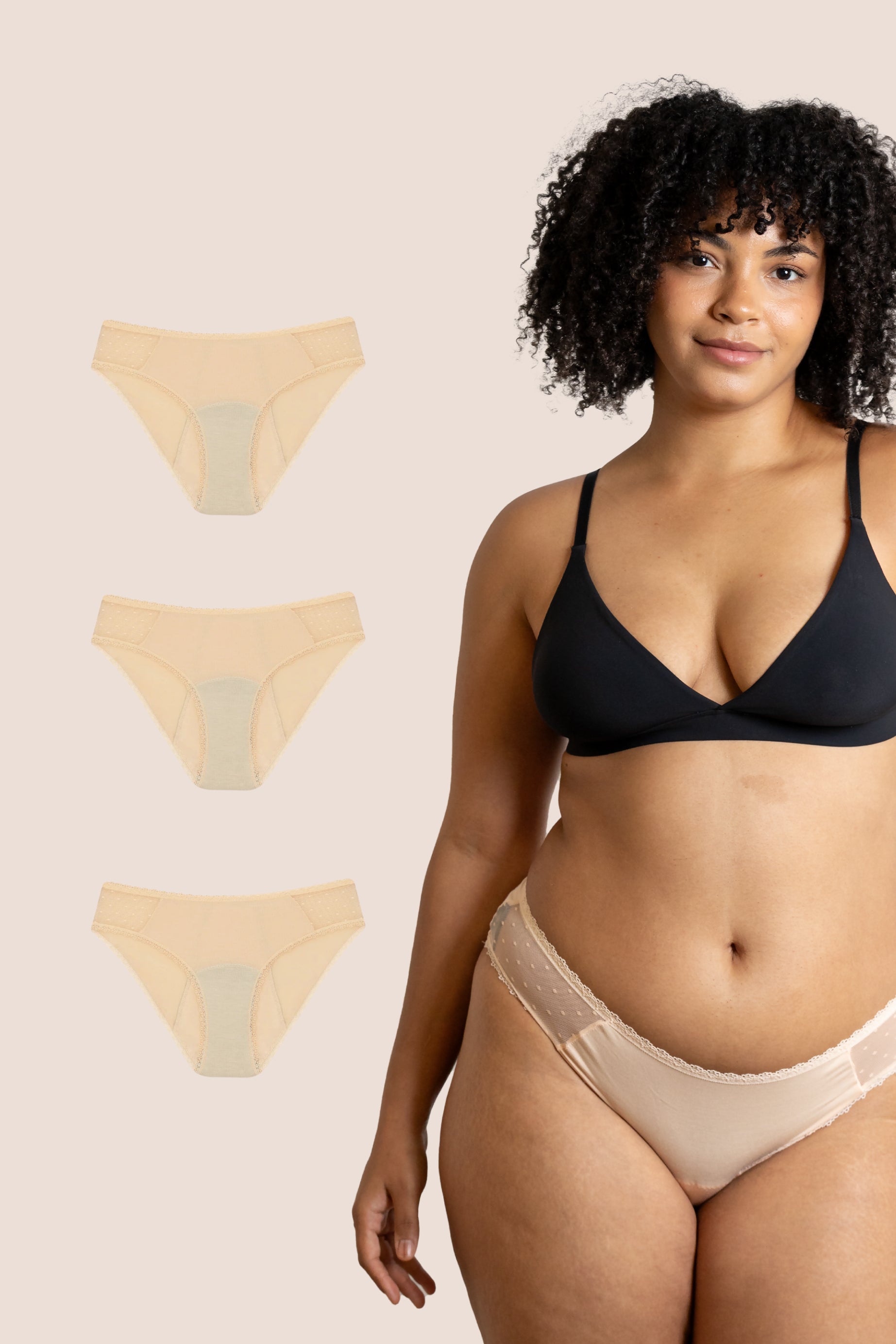 Periodenunterwäsche Hüfttransparent Beige pack 3