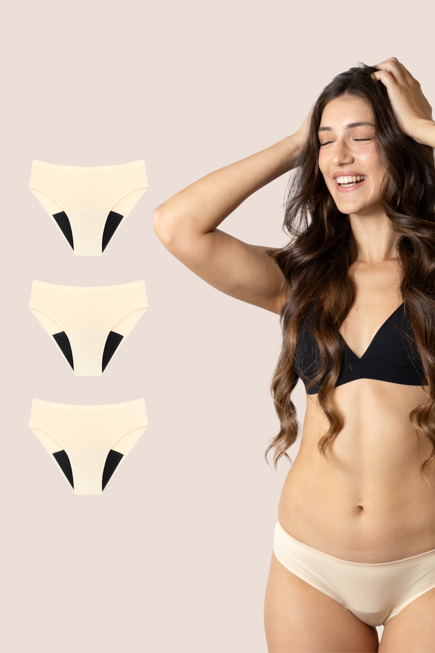 Periodenunterwäsche Nahtlos Beige pack 3