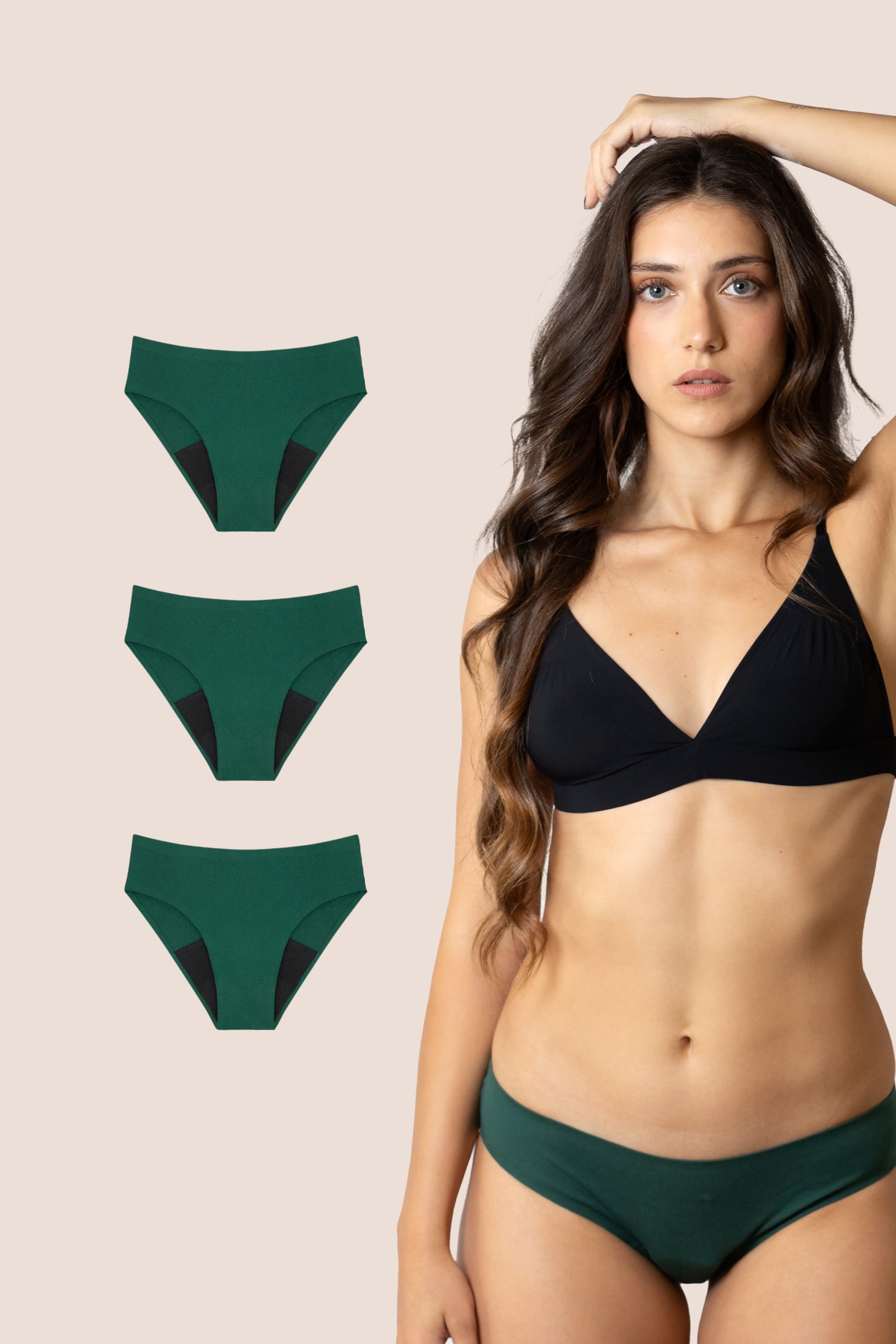 Periodenunterwäsche Nahtlos Grün pack 3