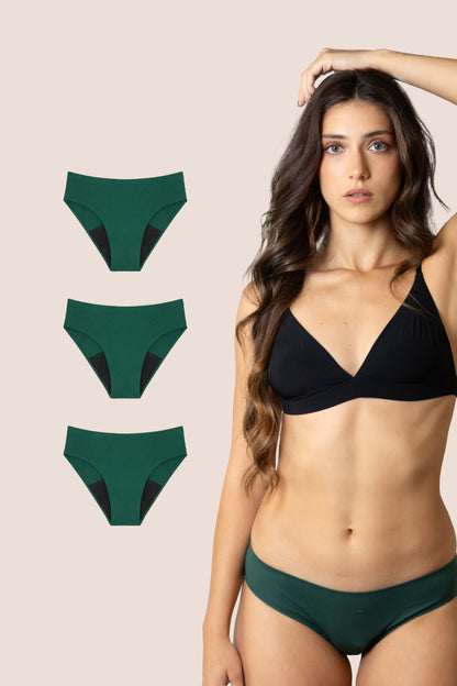 Periodenunterwäsche Nahtlos Grün pack 3
