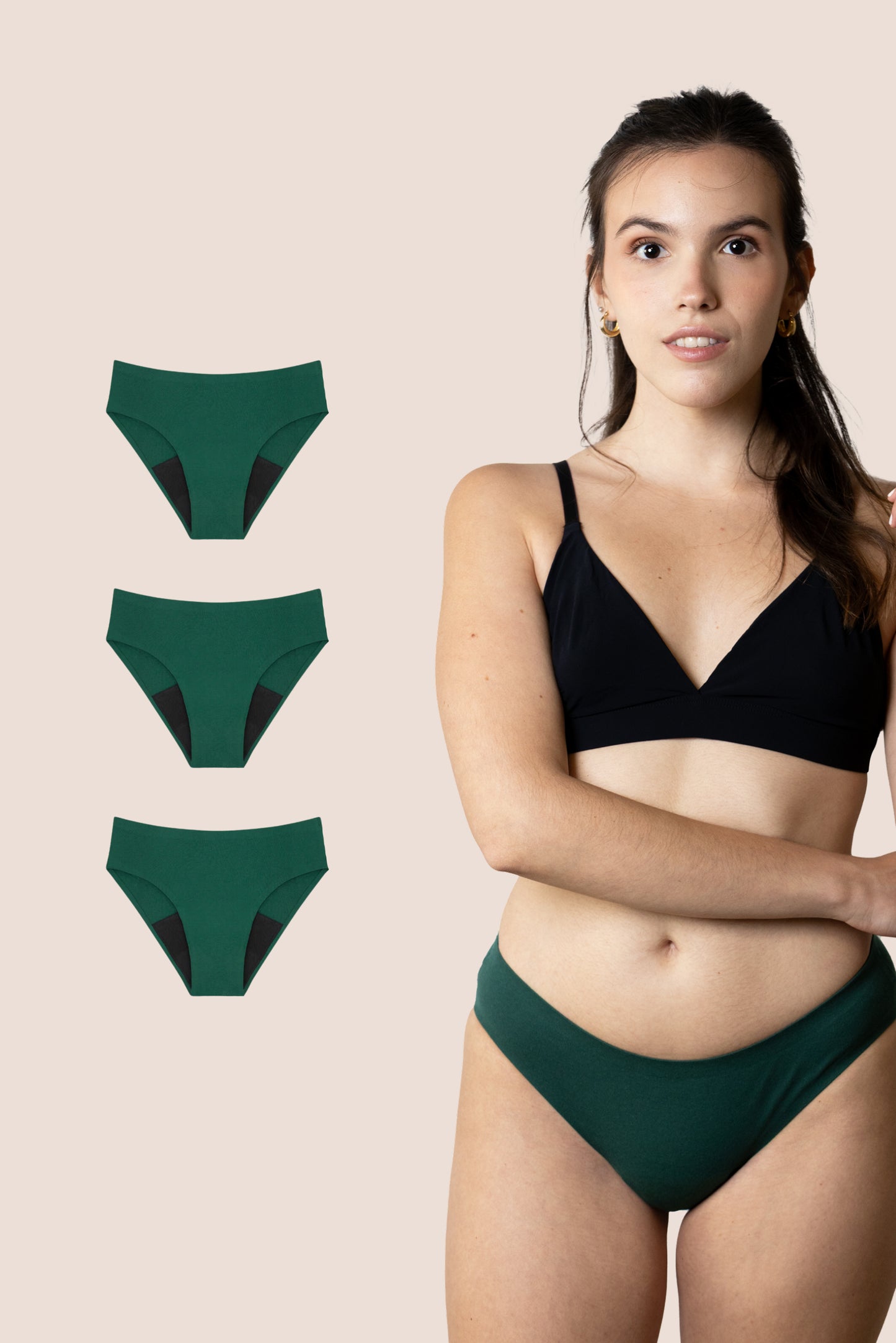 Periodenunterwäsche für Teenager Nahtlos Grün pack 3