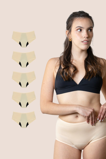 Periodenunterwäsche für Teenager Hohe Taille Beige pack 5