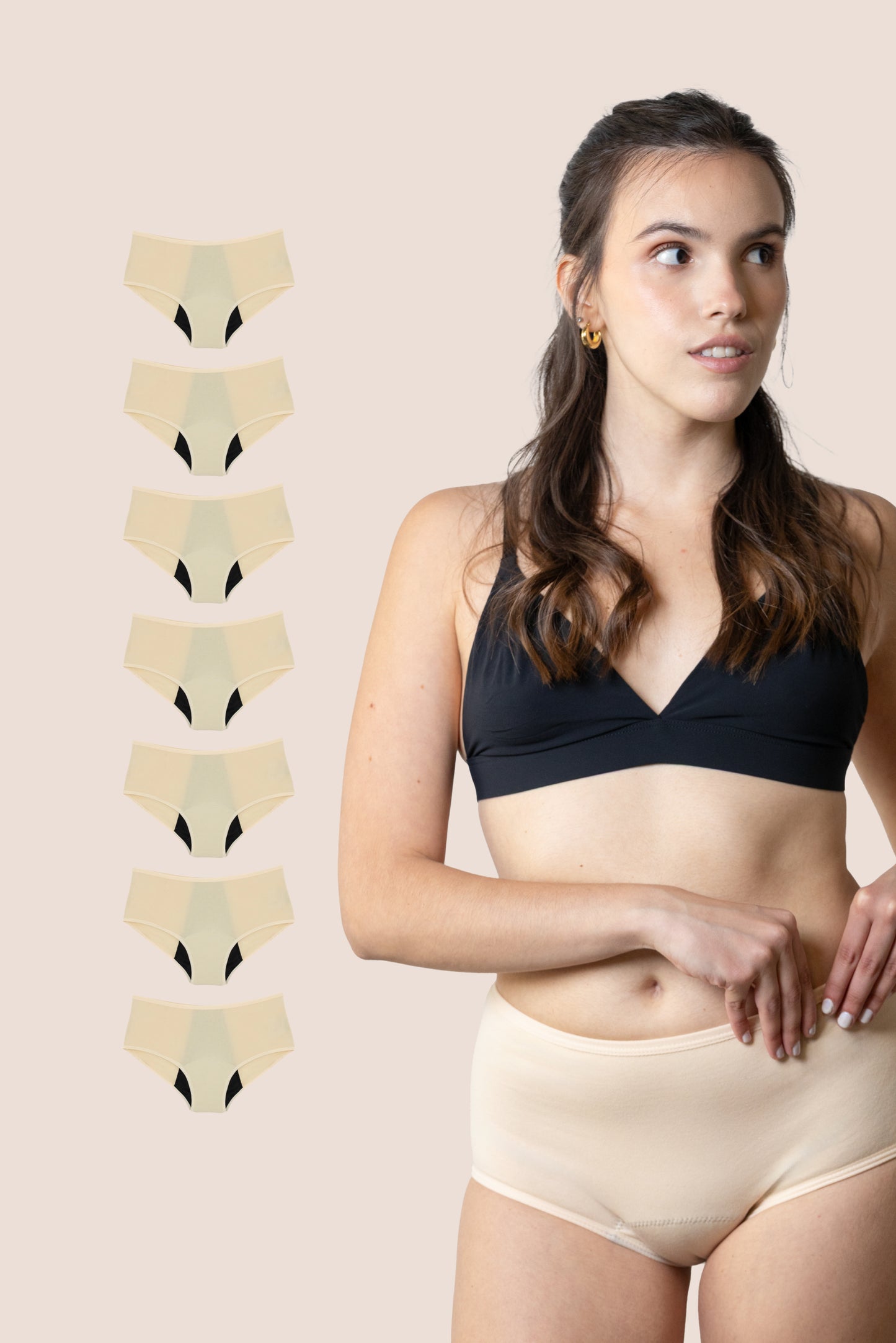 Periodenunterwäsche für Teenager Hohe Taille Beige pack 7