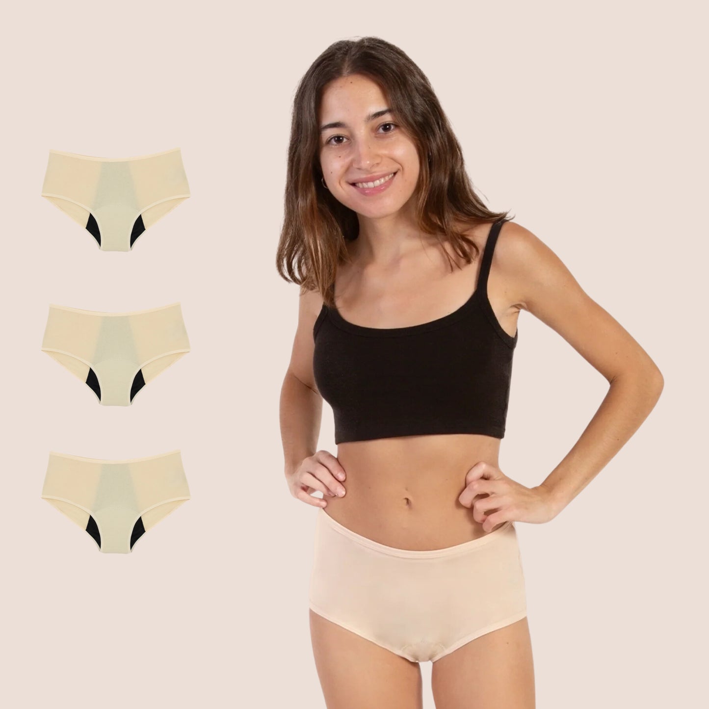 Periodenunterwäsche für Teenager Hohe Taille Beige pack 3