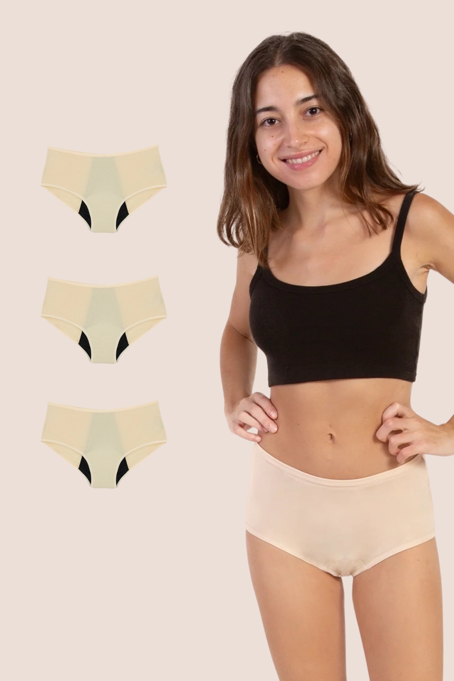 Periodenunterwäsche für Teenager Hohe Taille Beige pack 3