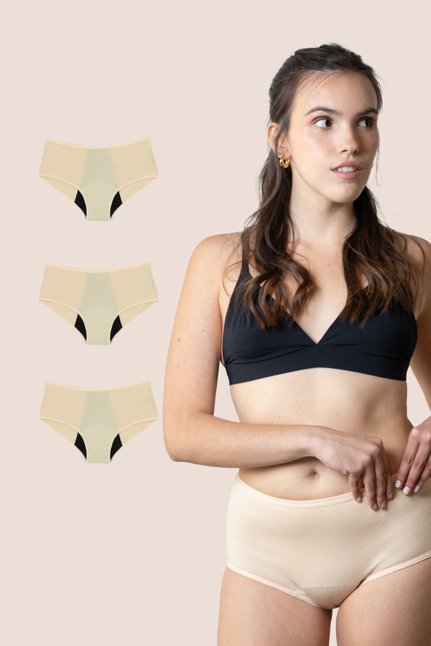 Periodenunterwäsche für Teenager Hohe Taille Beige pack 3