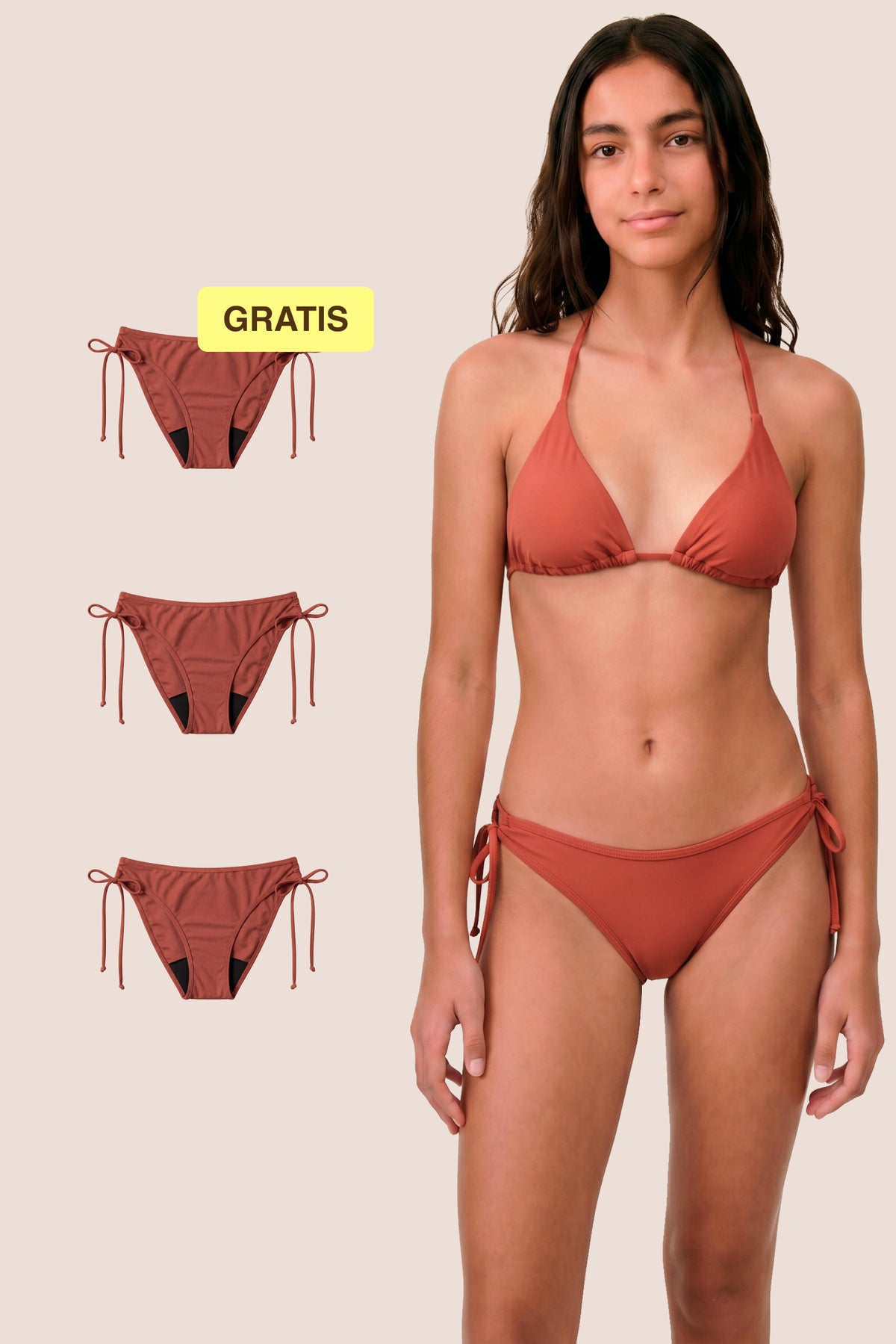 Perioden-Bikini für Teens | Brasilianisch mit Knoten | Koralle