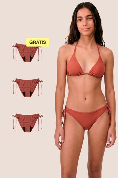 Perioden-Bikini für Teens | Brasilianisch mit Knoten | Koralle