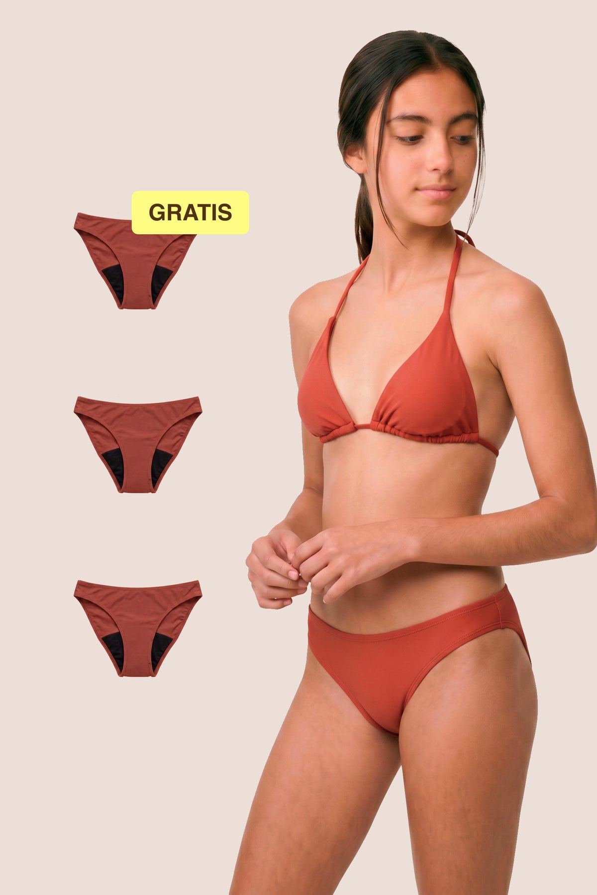 Perioden-Bikini für Teens | Klassisch | Koralle
