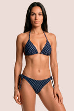 Perioden-Bikini | Brasilianisch mit Knoten | Blau mit Punkten