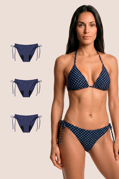 Perioden-Bikini Brasilianisch Blau mit Punkten pack 3 general