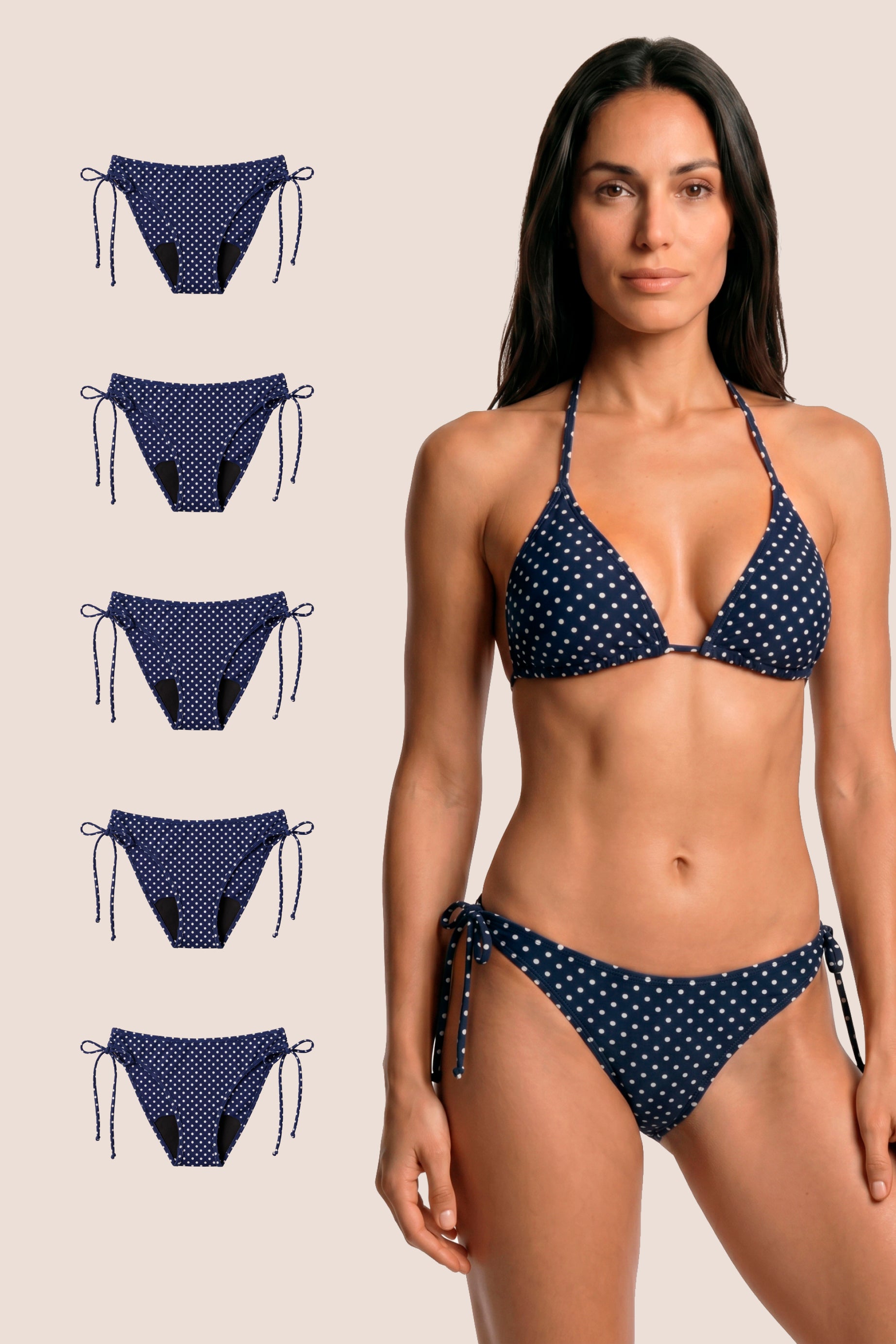 Perioden-Bikini Brasilianisch Blau mit Punkten pack 5 general
