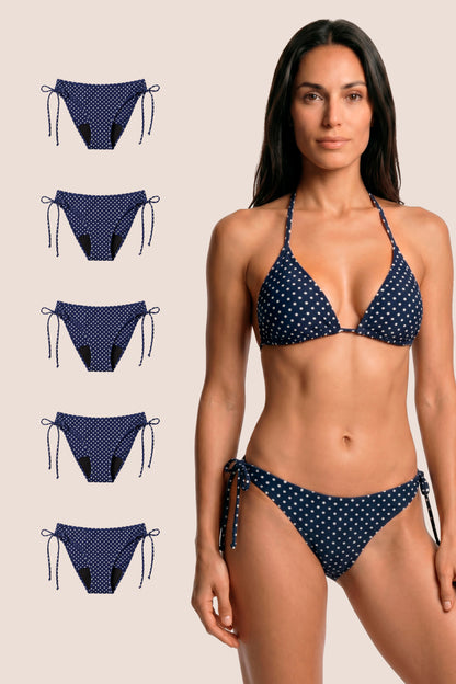 Perioden-Bikini Brasilianisch Blau mit Punkten pack 5 general