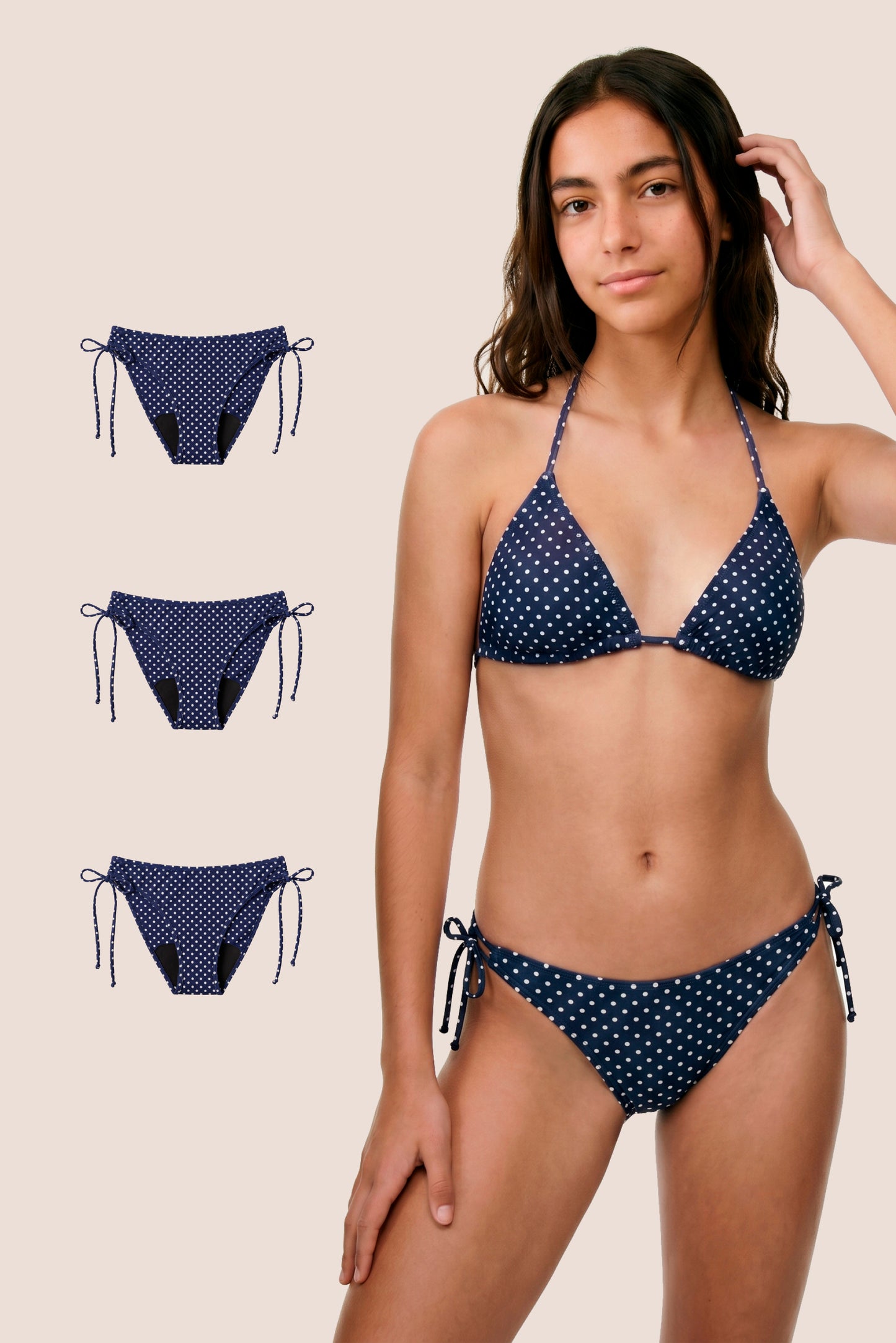 Perioden-Bikini für Teens Brasilianisch Blau mit Punkten pack 3 general