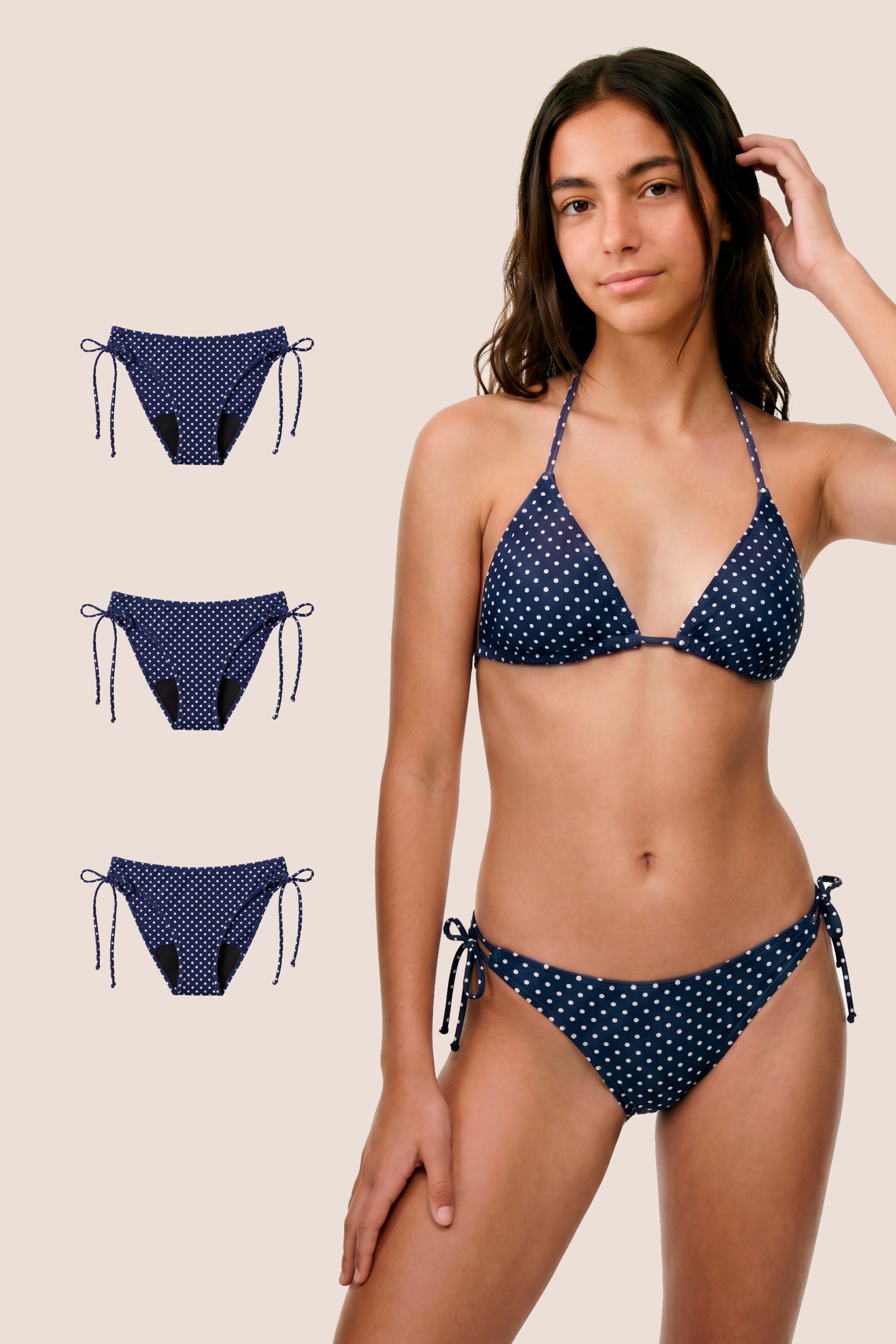 Perioden-Bikini für Teens Brasilianisch Blau mit Punkten pack 3 general