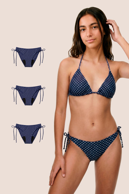 Perioden-Bikini für Teens Brasilianisch Blau mit Punkten pack 3 general