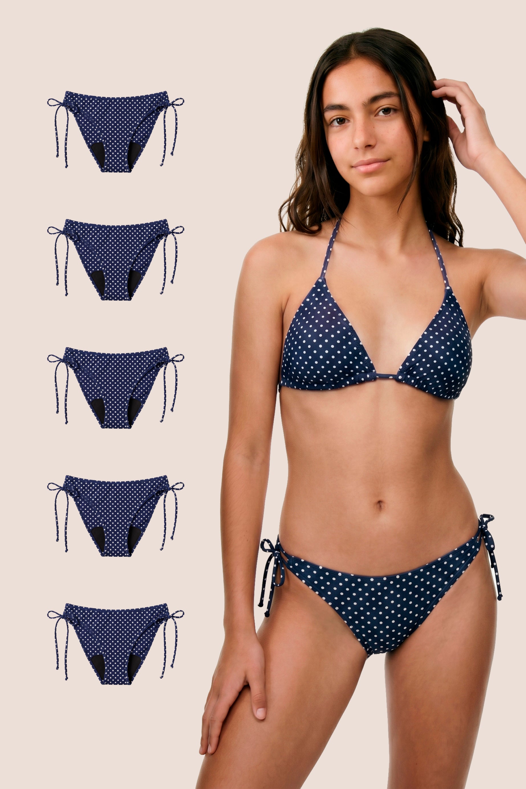 Perioden-Bikini für Teens Brasilianisch Blau mit Punkten pack 5 general