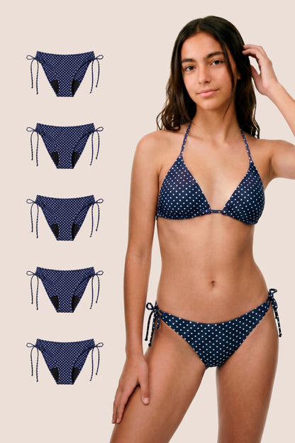 Perioden-Bikini für Teens Brasilianisch Blau mit Punkten pack 5 general