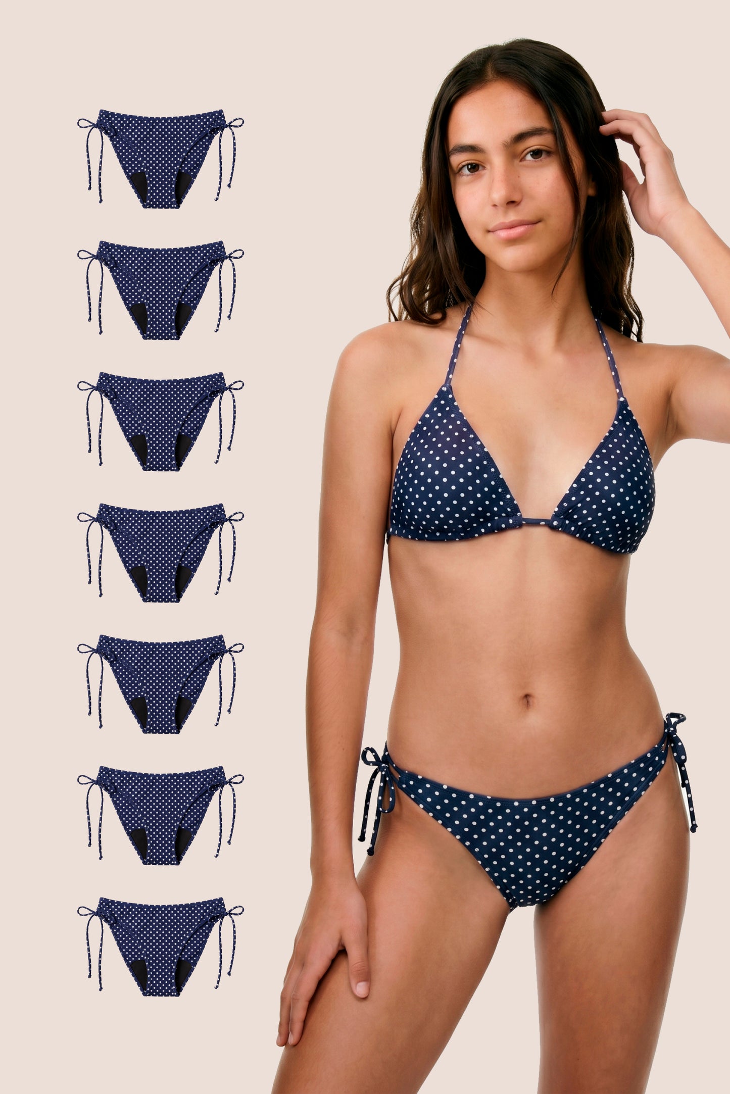 Perioden-Bikini für Teens Brasilianisch Blau mit Punkten pack 7 general