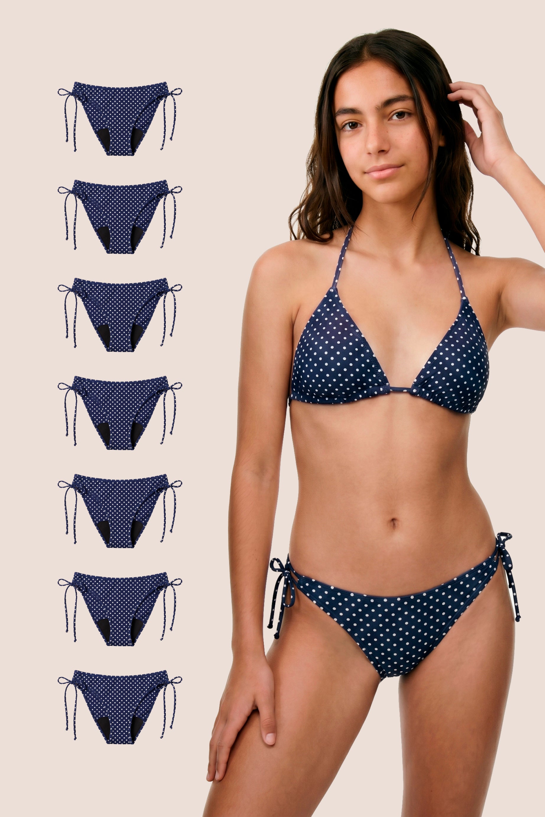 Perioden-Bikini für Teens Brasilianisch Blau mit Punkten pack 7 general