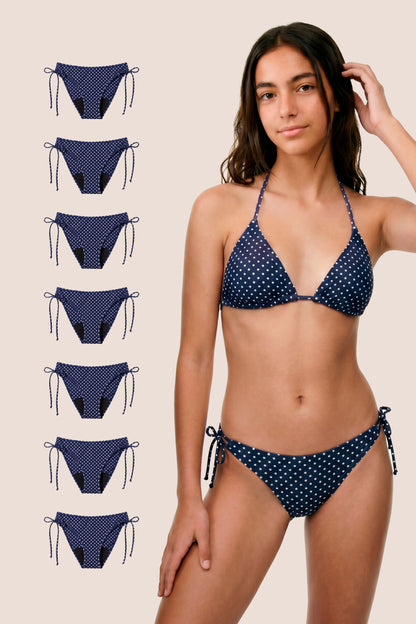 Perioden-Bikini für Teens Brasilianisch Blau mit Punkten pack 7 general