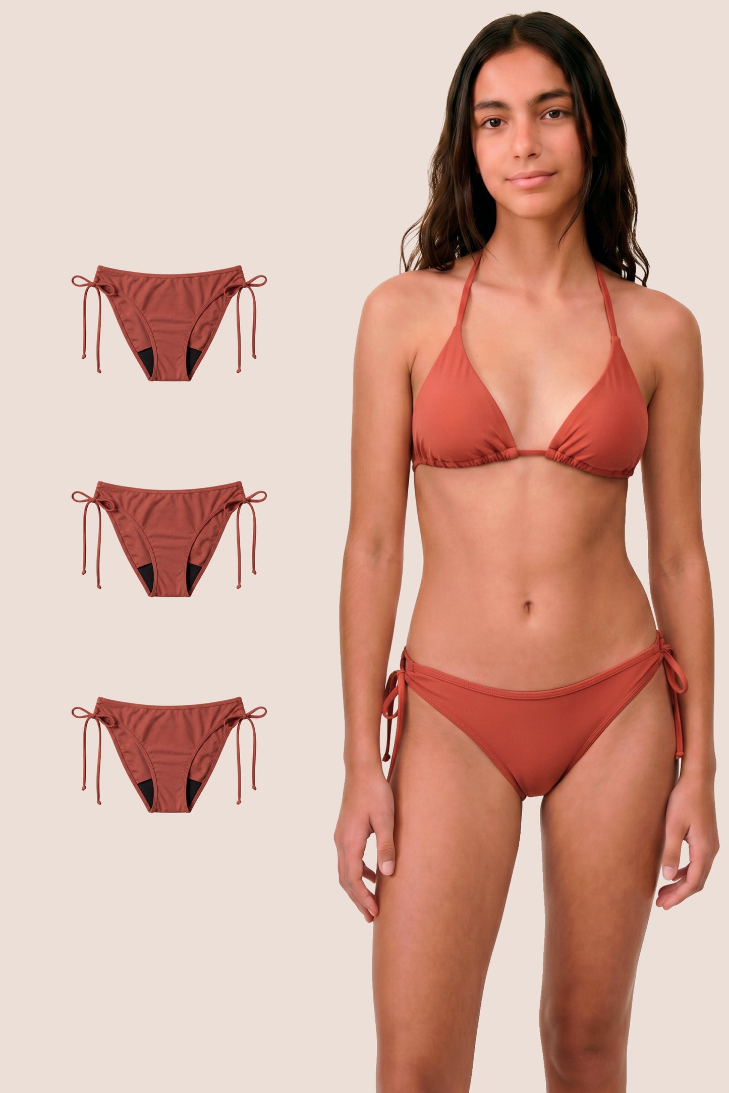 Perioden-Bikini für Teens Brasilianisch koralle pack 3 general